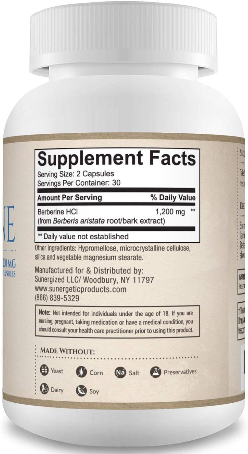 Premium Berberine Supplement -1,200 mg of Berberine Per Serving – Non-GMO Berberine HCI Supplement- Powerful Berberine Health Formula - 60 Berberine Capsules: Health & Personal Care