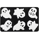 Halloween Bath Mat Black Ghost Bathroom Rugs Non-Slip Cute Spooky Bath Rug for Halloween Bathroom Decor Soft Washable Ghost Shower Floor Mat Absorbent Spooky Gifts for Home Bedroom Front Doormat