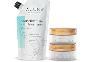 Azuna Air Freshener & Odor Eliminator Gel 2 Room Kit, Includes (2) 8 oz. Empty Luxe Glass Jars & 12 oz. Refill with Tea Tree Essential Oil, Amalfi Breeze, Works 24/7 for 60-90 Days