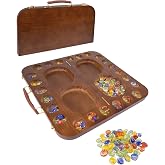 4 Player Wooden Mancala Board Game,4 Player Mancala Board Game Set, Great Glass Beads,Classic &amp; Portable Marble Game for Family Night and Travel