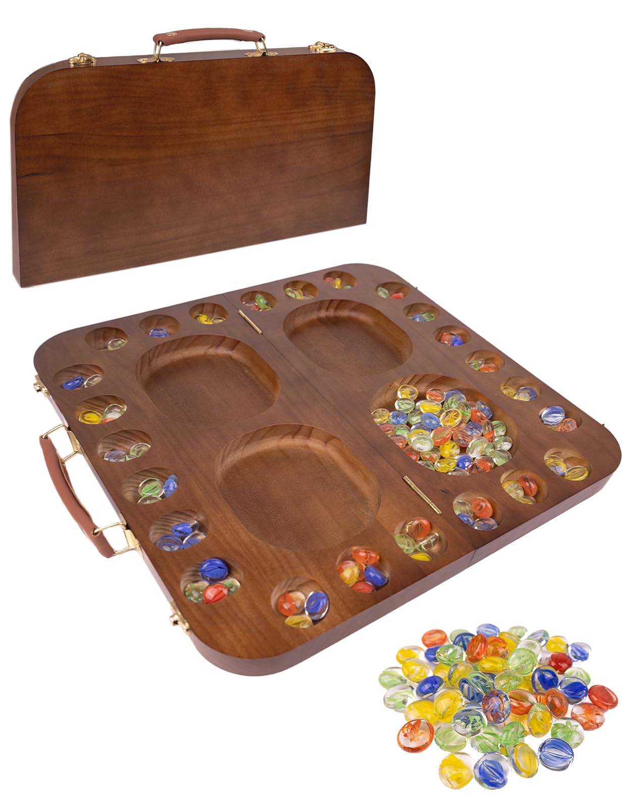 Photo 1 of 4 Player Wooden Mancala Board Game,4 Player Mancala Board Game Set, Great Glass Beads,Classic & Portable Marble Game for Family Game Night and Travel Game