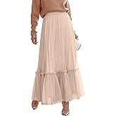 ANRABESS Maxi Skirts for Women Tulle Long Tiered Elastic High Waisted A Line Flowy Dressy Casual Skirt 2025 Fall Trendy