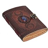 cuero 3 Moon Blue Lapis Embossed Vintage Leather Journal for Men & Women - 128 Pages, Antique Handmade Deckle Edge Vintage Paper, Leather Journal Writing Notebook Dairy Gift (5 inch by 7 inch, Brown)