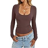 Eachyes Womens Tight Long Sleeve Shirts Scoop Neck Tops Y2K Basic Slim Fit Going Out Fall Fashion Clothes 2026