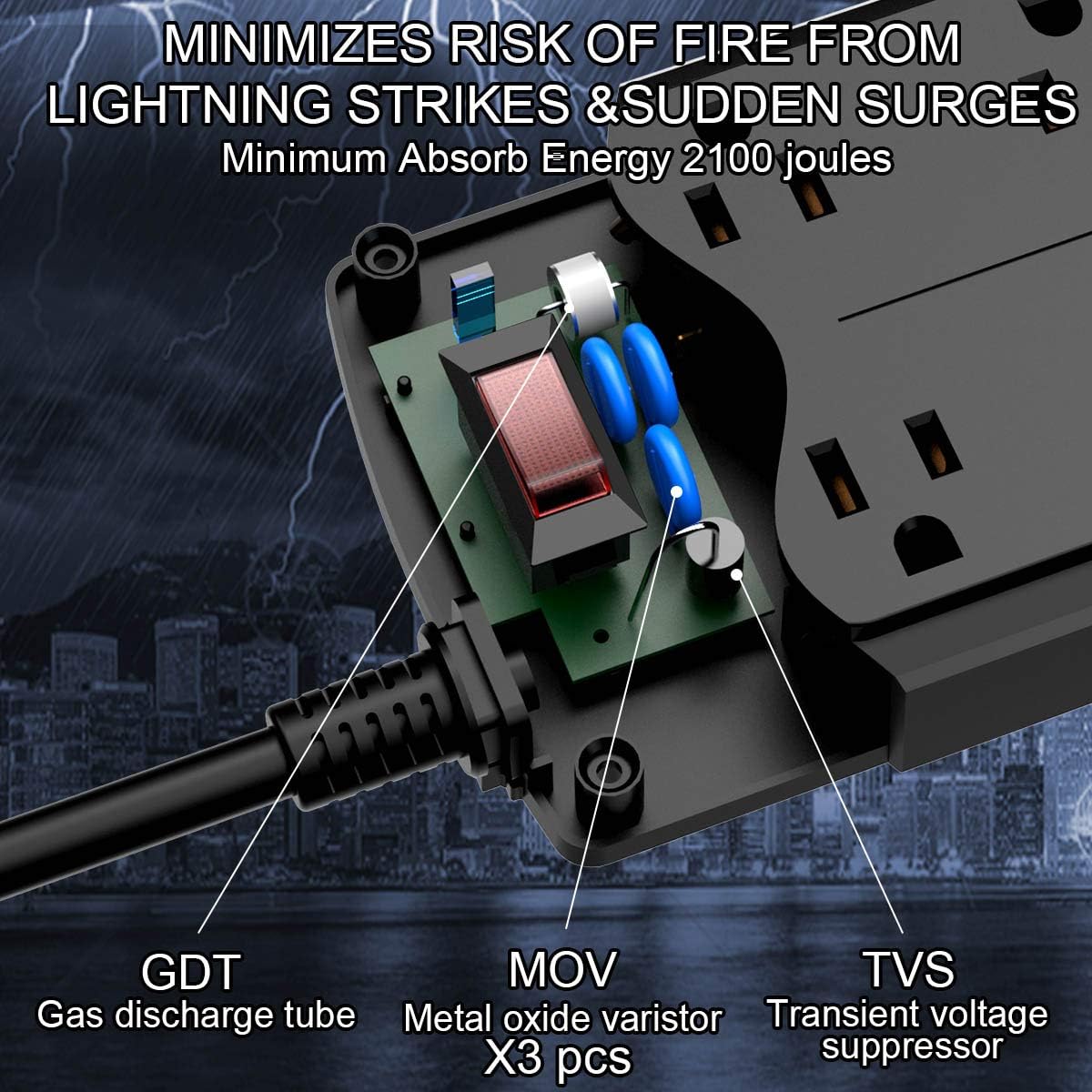 Power Strip with 8 Ft, YINTAR Surge Protector with 10 Outlets and 4 USB Ports, 8 Feet Flat Plug Extension Cord (1875W/15A) for for Home, Office, Dorm Essentials, 2100 Joules, ETL Listed, - Black: Electronics