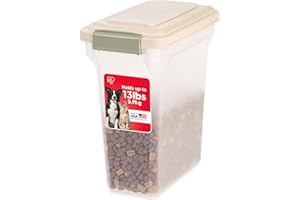 IRIS USA 13 Lbs / 15 Qt WeatherPro Airtight Pet Food Storage Container, for Dog Cat Bird and Other Pet Food Storage Bin, Pet Supplies, Keep Fresh, BPA Free, Clear/Almond