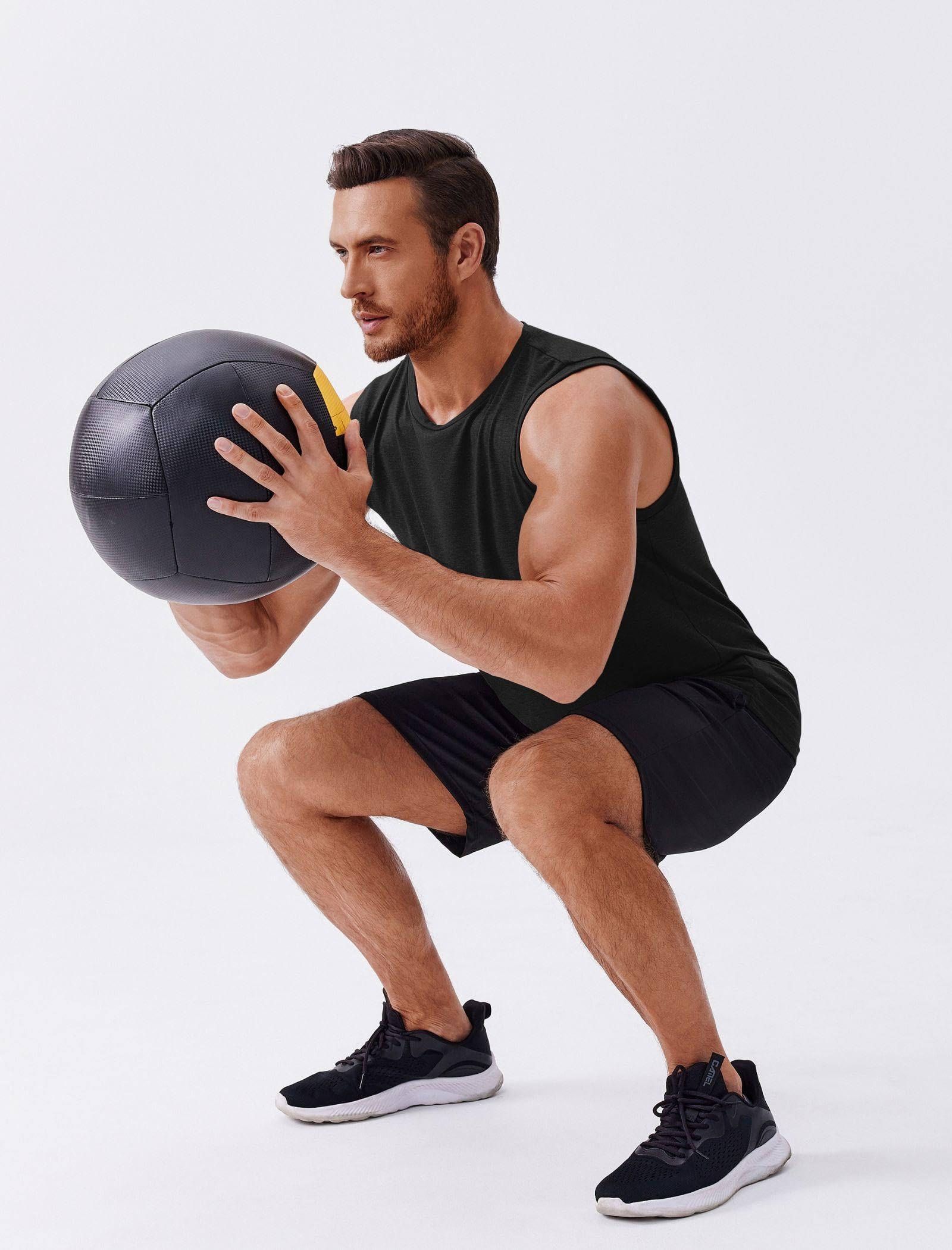 PINSPARK Men's 3 Pack Workout Tank Tops Gym Sleeveless Shirts Quick Dry Training Muscle Shirts for Men