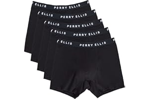 Perry Ellis mens Perry Ellis Men's Cotton Stretch Boxer Briefs, Tagless, No Roll Waistband, 5 Pack