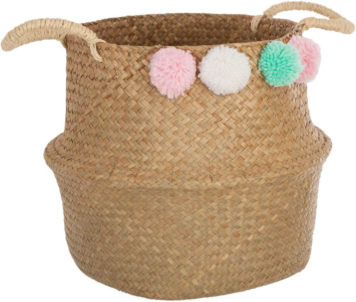Pompoms Children's Storage Basket Length 34 cm Brown, Multicolored, L. 34 x l. 28 x H. 34 cm