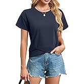 Poplab Women's Short Sleeve Cropped T Shirts Casual Boxy Workout Crop Tops Summer Loose Fit Solid Basic Tees