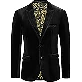 PJ PAUL JONES Mens Velvet Blazer Jacket Two Button Sport Coat Solid Suit Jackets for Dinner Prom Wedding