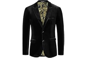 PJ PAUL JONES Mens Velvet Blazer Jacket Two Button Sport Coat Solid Suit Jackets for Dinner Prom Wedding