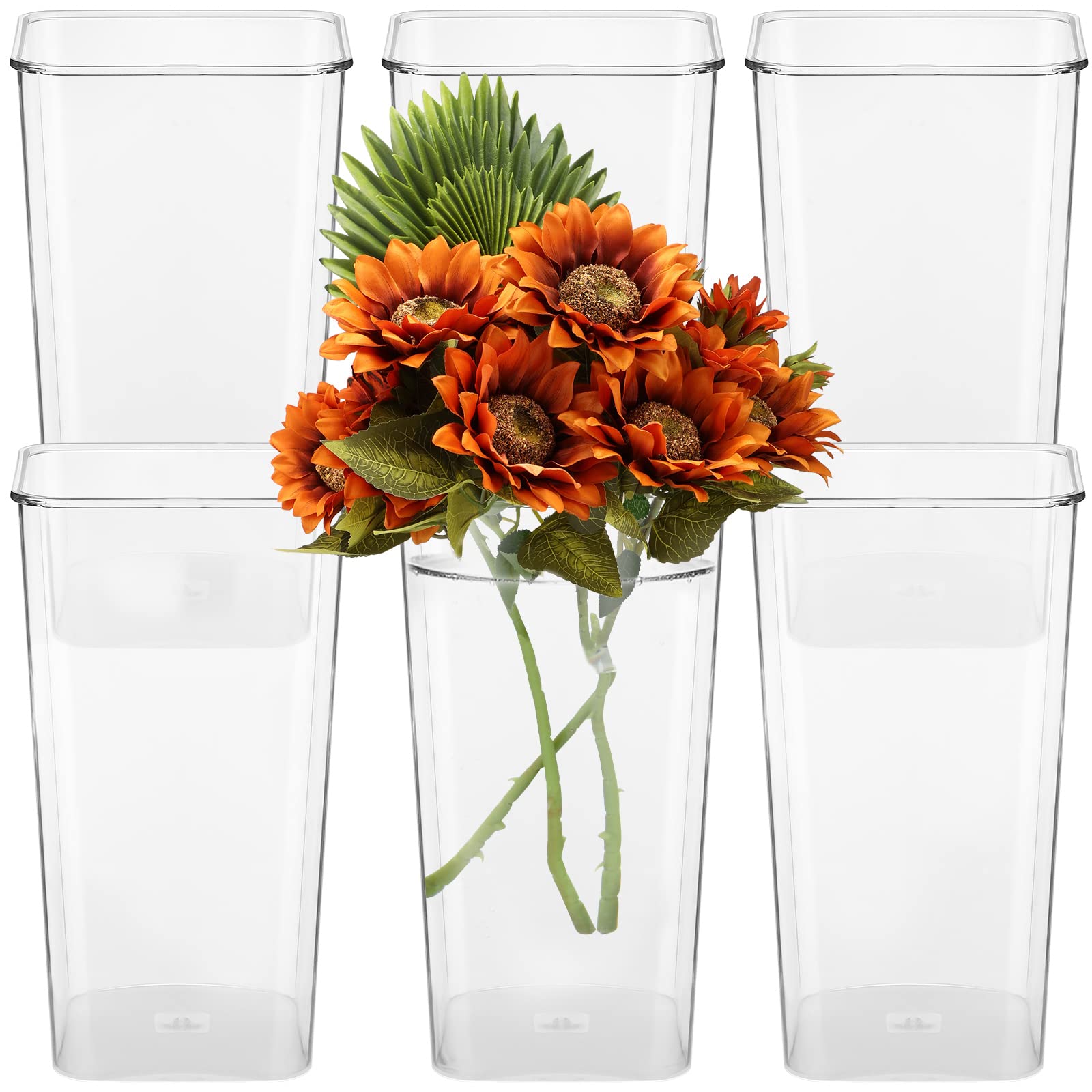 Photo 1 of Roowest 6 Pieces Plastic Vase Acrylic Flower Square Tapered Flowers Vase Tall Centerpieces for Table Wedding Kitchen Florist Arrangements(6 x 12 Inch)