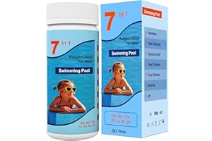 AKSBTEC 7IN1 Pool Test Strips, 50 Strips Accurate&Easy Water Chemical Testing Strip for Pool,Spa&Hot Tub, Quick Pool Test Kit for Hardness, Total Alkalinity, Cyanuric Acid, Chlorine & pH (7IN1)