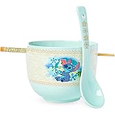 Silver Buffalo Disney Lilo and Stitch Tropical Ceramic Ramen Bowl with Chopsticks and Spoon, 20 Ounces