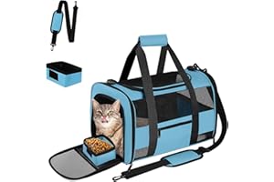 CUSSIOU Airline Approved Pet Carrier Backpack for Cats & Dogs, Expandable Collapsible Cat Carrier with Breathable Mesh & Safety Leash, Portable Dog Travel Carrier for Hiking/Car/Train Blue