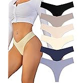 FINETOO Seamless Thongs for Women Sexy No Show Panties Invisible V-waisted Stretch Ladies Underwear 6 Pack