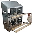 4 Hole Heavy Duty 23ga Galvanized Chicken Nesting Laying Roost Box Made in USA | High Front and Back Panels | Easy to Remove and Clean | Heavy Duty perches hinged Upward | Rust Resistant 0300111