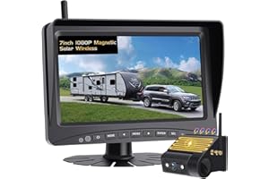 Solar Magnetic Wireless Backup Camera, 7 Inch Portable Installation RV Backup Camera, 1080P HD Rear View Camera, Rechargeable