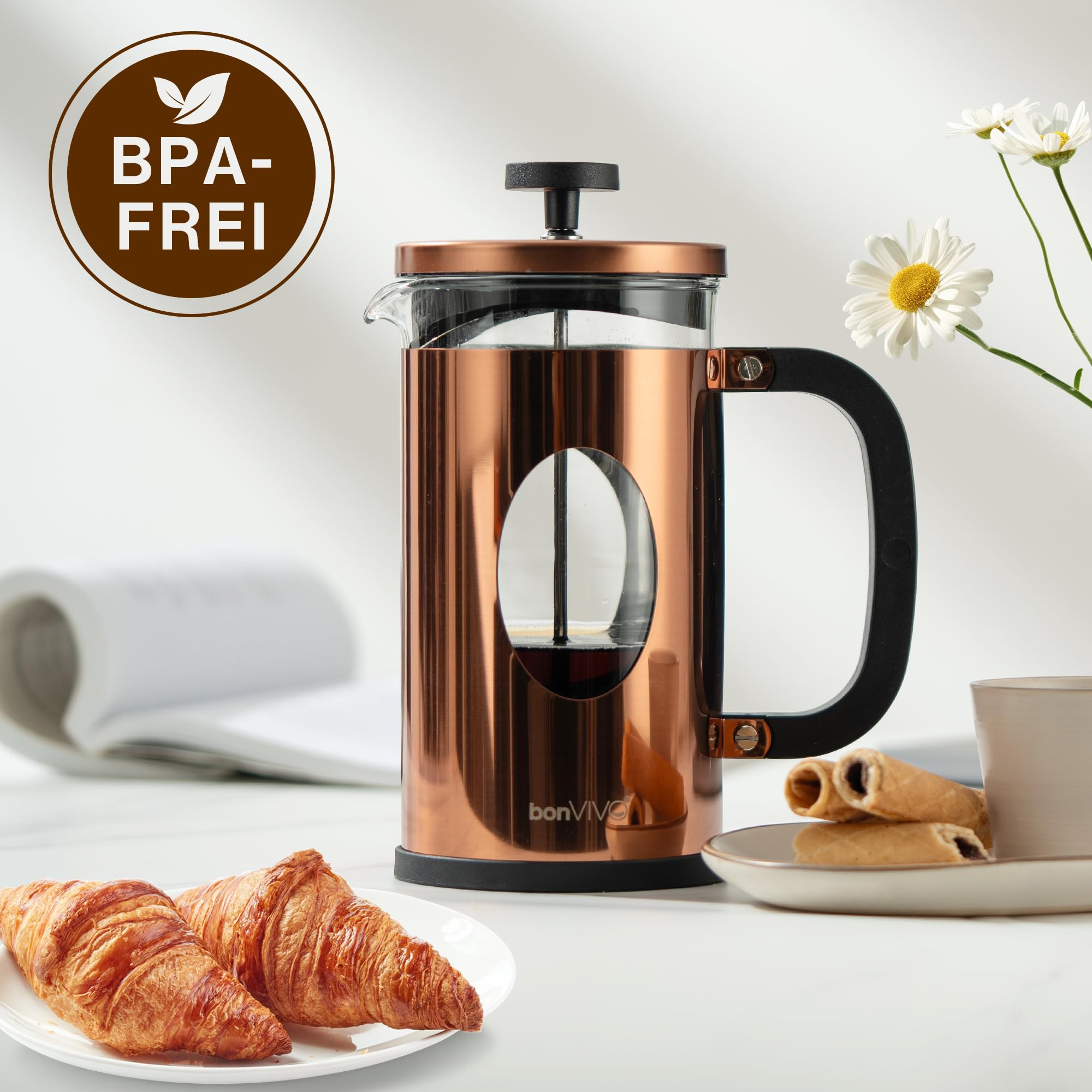 bonVIVO French Press 1L Kupfer-Optik – Kaffeepresse 8 Tassen 2