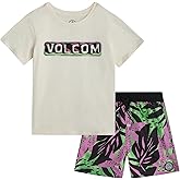 Volcom Baby Boys Swim Set - 2 Piece Short Sleeve Swim Shirt Graphic Tees & Board Shorts - Infant Toddler Little Boys Swimsuit