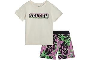 Volcom Baby Boys Swim Set - 2 Piece Short Sleeve Swim Shirt Graphic Tees & Board Shorts - Infant Toddler Little Boys Swimsuit