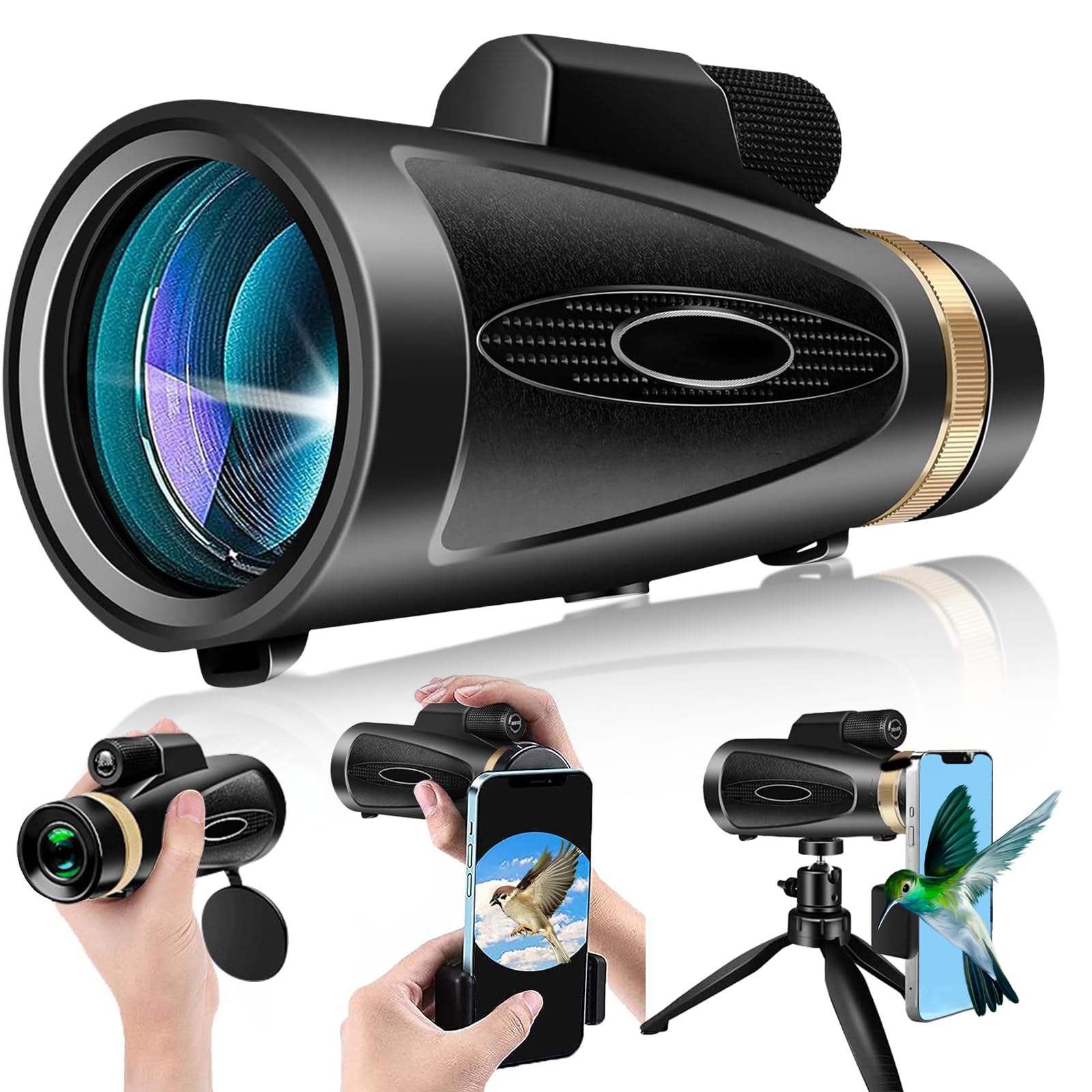 Photo 1 of Monocular Telescope 80x100 HD Monoculars for Adults with Tripod & Phone Adapter, Monoculars for Bird Watching Stargazing Camping Hiking Hunting Wildlife Travel-Black