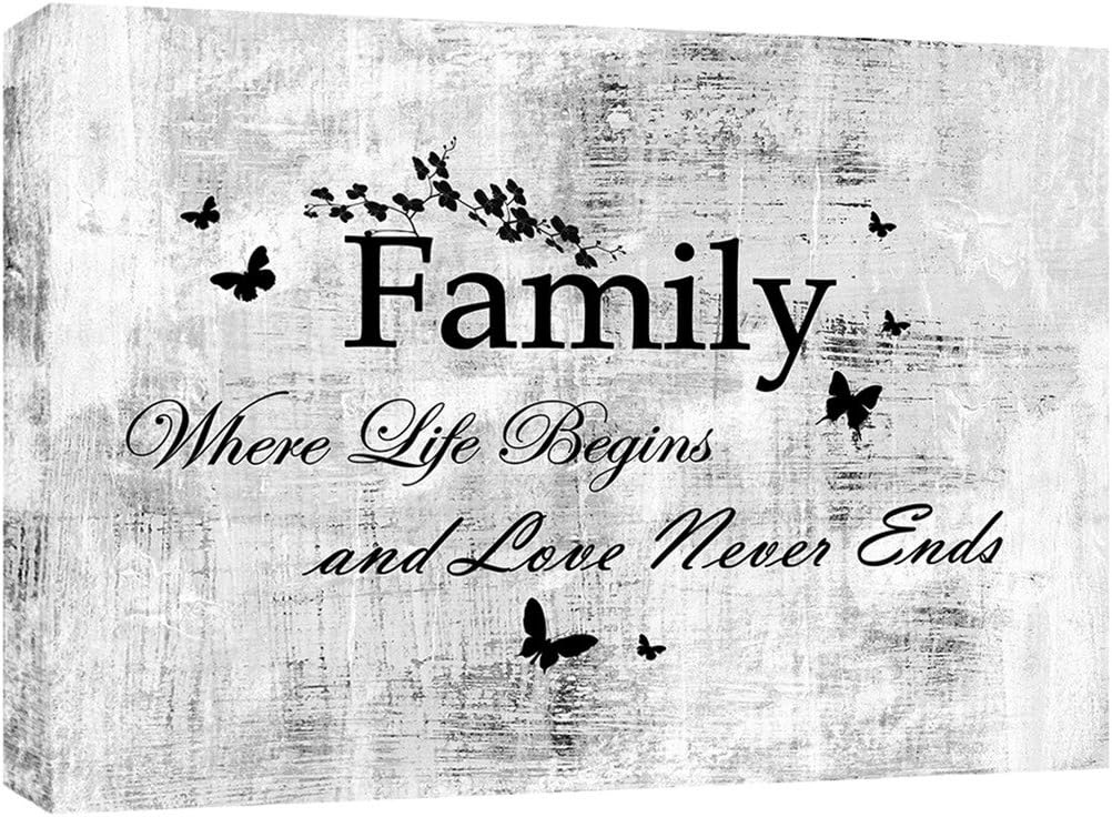 WALL ART INTERIORS Family Quote Canvas White Grey Black 77 x 52 cm 2 cm frame