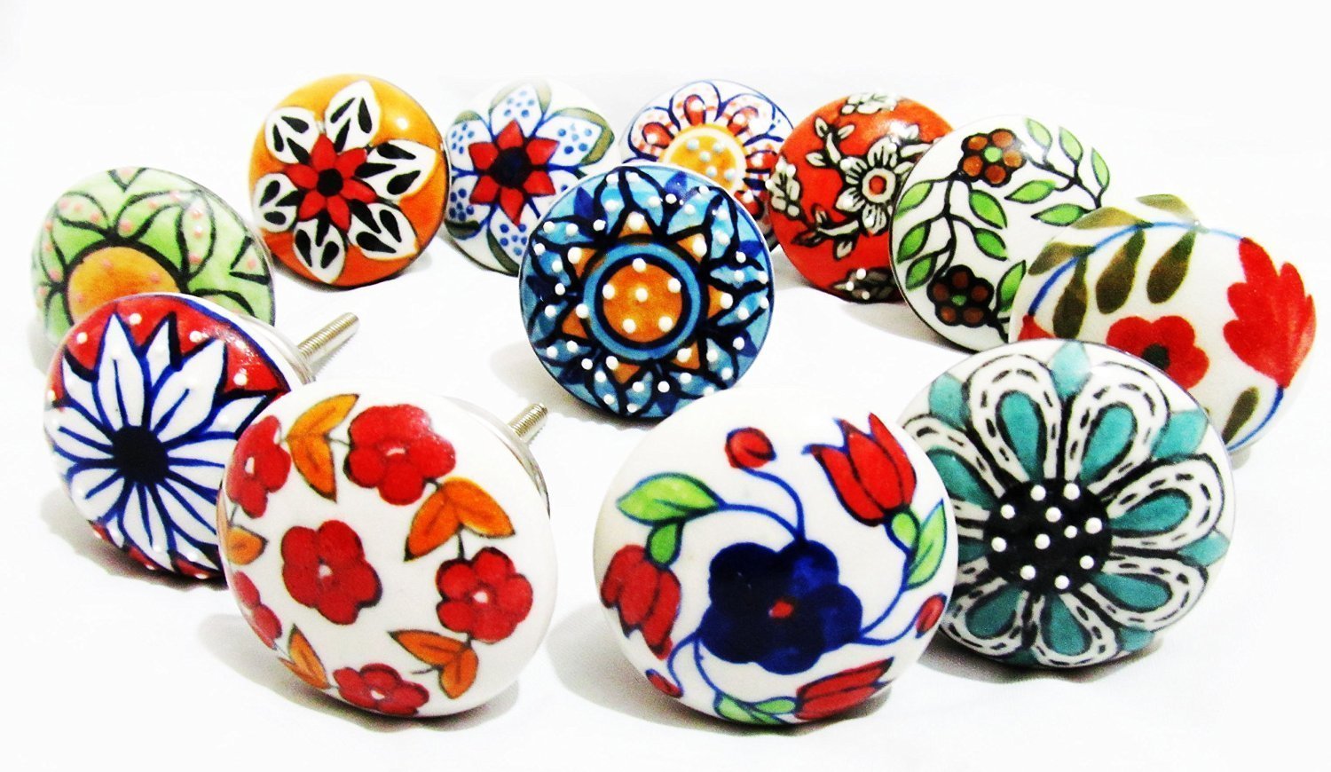 12 x Mix Vintage Look Flower Ceramic Knobs Door Handle Cabinet Drawer Cupboard Pull