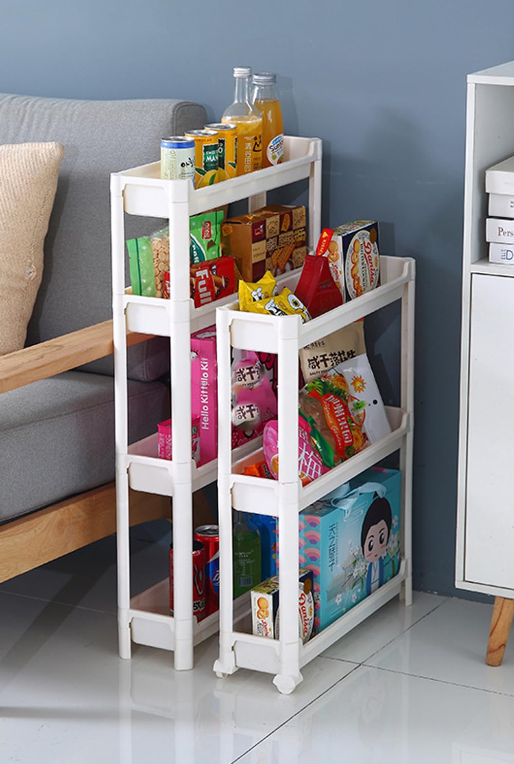 Gelory 4 Tier Slim Storage Cart Slide Out Kitchen Trolley, Mobile Storage Shelving Organizer Cart for Kitchen Bathroom Laundry Office (4 Tier (9.5CM, White))