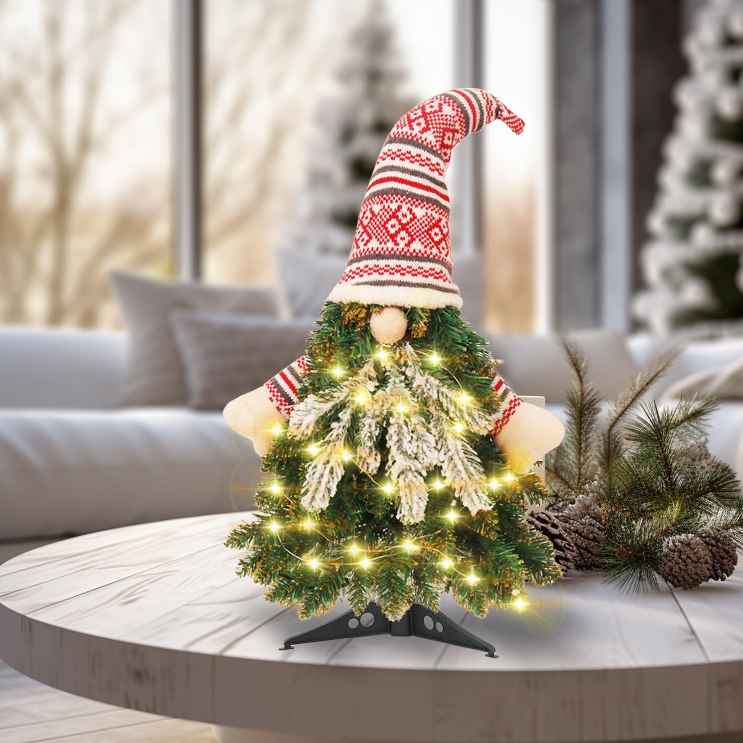 Trees - Mini Christmas Tree with 1ights - Gnome Christams Decorations, Funny Small Christmas Tree Gnome, Table Top Christmas Tree, Unique for Family