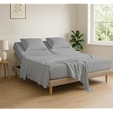 4 Piece Flex Head King Sheet Set 34" Top, 100% Egyptian Cotton, Light Grey | Split Sheets for Sleep Number Adjustable Beds, Soft Breathable, Fits Upto 16" Deep Mattress