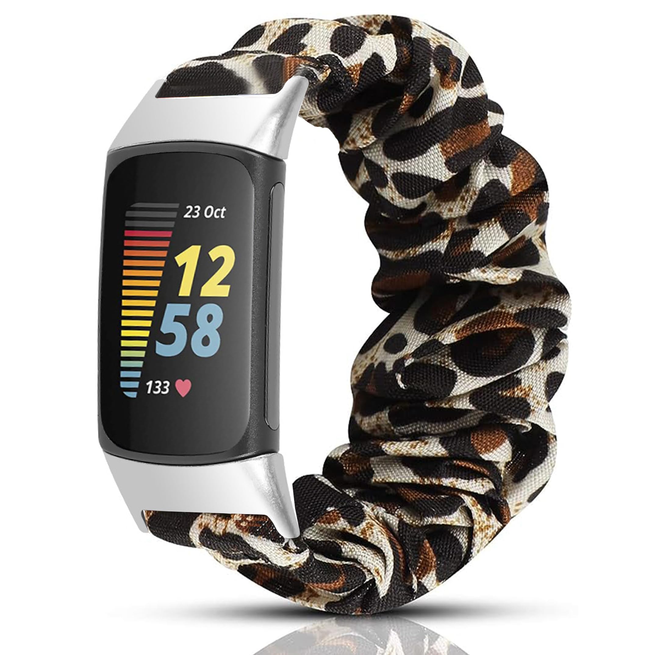 Blueshaweu Compatible for Fitbit Charge 6/Charge 5 Band, Fabric Elastic Scrunchie Women's Cute Replacement Straps, Leopard