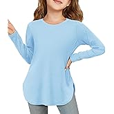 Haloumoning Girls Long Sleeve Shirts Kids Curve Hem Side Slit Soft Tunic Tops T-Shirts 5-14 Years