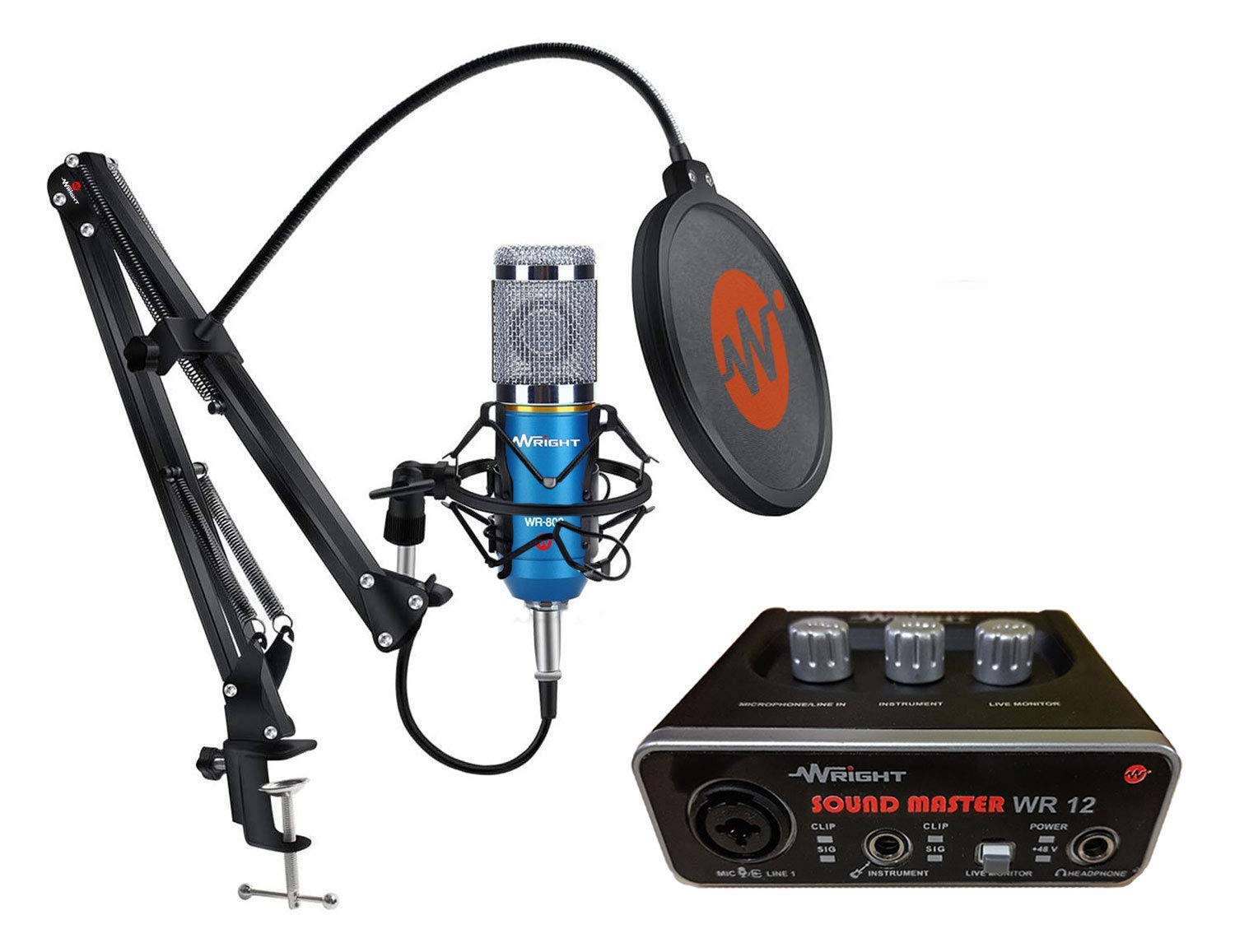 WRIGHT WR12 Audio Interface, WR800 Condenser Microphone, WR35 Stand