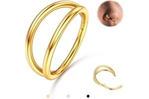 BodyBonita Triple/Double Hoop Nose Ring - 316L Stainless Steel Septum Clicker 16G/18G/20G CZ Conch Piercing Jewelry Septum Clicker Rings Cartilage Earring Helix Rook Tragus Gold/Black/Silver/Rose Gold