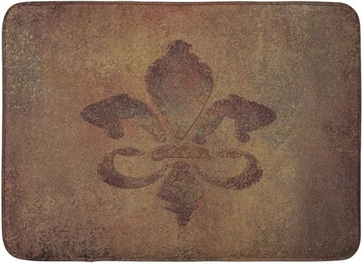 Amazon Com Emvency Doormats Bath Rugs Outdoor Indoor Door Mat French Warm Earth Brown Old And Faded Fleur De Lis Pattern Dark Abstract Bathroom Decor Rug Bath Mat 16 X 24 Kitchen Dining