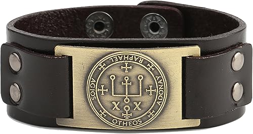 Amazon ソロモンの小さな鍵ゴシックsigil Of Archangel Raphael Enochianアミュレットエンジェルチャームダークブラウンレザーブレスレット カフス 通販