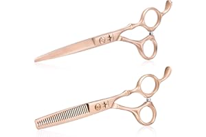 PURPLEBIRD Hair Cutting Scissors Thinning Shear Set Professional Barber 6 inch Texturizing Blending Shear Razor Edge Haircut Styling Kit for Men, Women, and Kids, Japanese Stainless Steel, Rose Gold