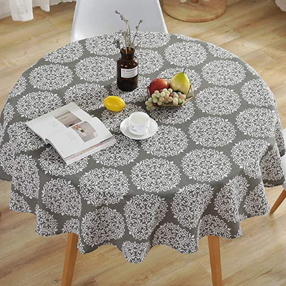 ATopoler 120cm Round Tablecloth Simple Nordic Style Cotton Linen Fabric Circular Table Cover Wrinkle-proof for Kitchen Dinning Tabletop Decoration Diameter (Grey-Style 2)