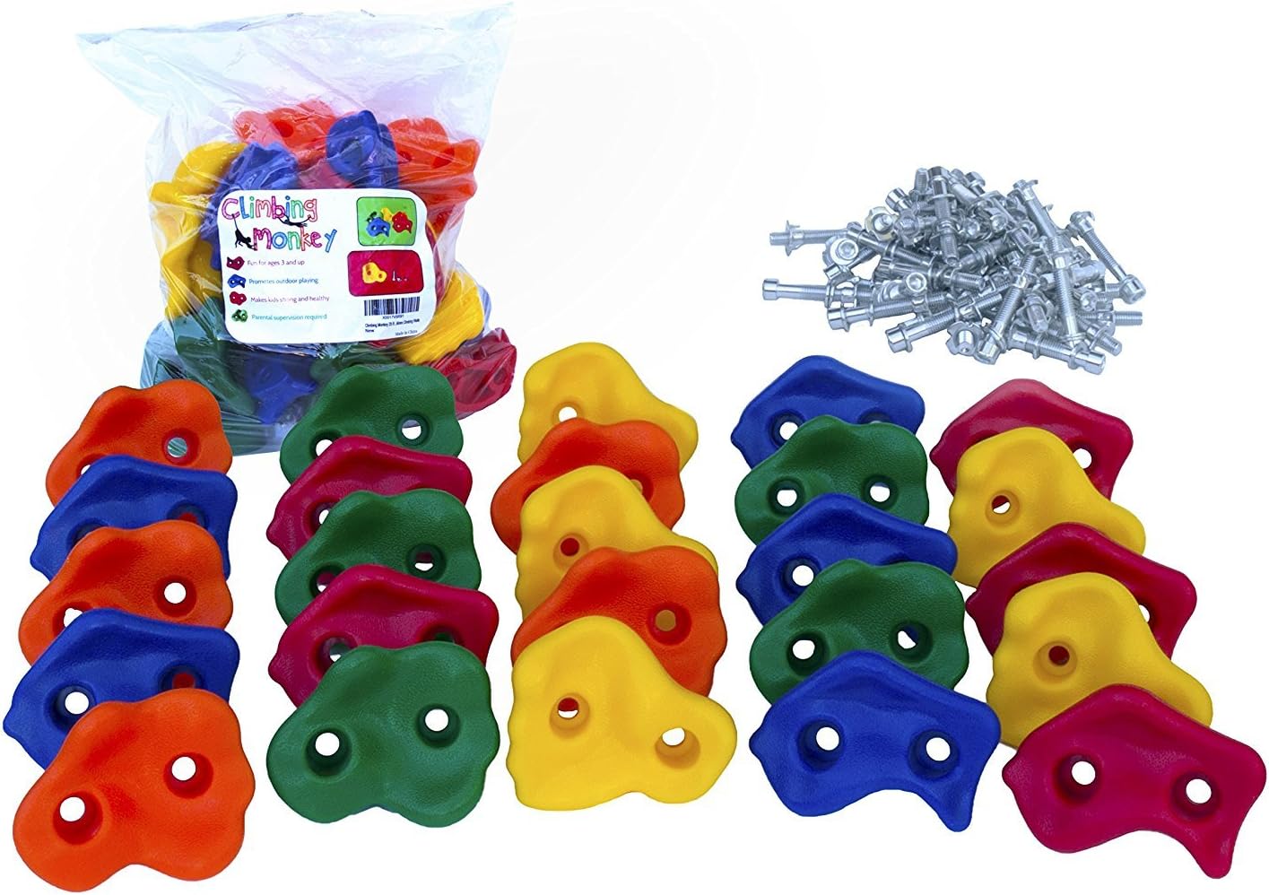 Climbing Monkey Climbing Holds -- 25 Rock Climbing Holds - Premium HD Mounting Hardware Included -- Climbing Rocks for DIY Rock Climbing Wall: Toys & Games