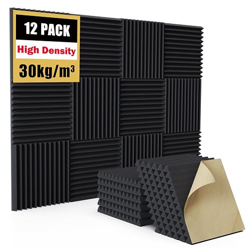 12 Pack Self-Adhesive Acoustic Panels,12" X 12" X 1" Sound Proof Foam ...