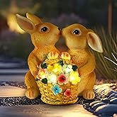 Garden Statues Rabbit Solar Lights, Bunny Decor with LED Lights Home Decorations Outdoor Garden Rabbit Statue for Patio, Balcony, Yard, Lawn Ornament - Unique Housewarming Birthday Gifts for Women