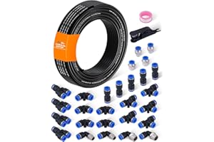 EilxMag 1/4" Air Line Tubing Kit, 32.8FT(10M) SAE J844 PA Nylon Air Hose Tubing with Cutter and Teflon Tape, 1/4" Air Hose with Push to Connect Fittings for Air Brake System Or Fluid Transfer(30PCS)