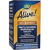 Nature’s Way Alive! Men’s Max3 Potency Multivitamins, Supports Energy Metabolism*, Heart & Muscle Function*, with Methylated B12 and Folate, Gluten-Free, 90 Tablets