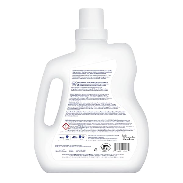 ATTITUDE LIQUID LAUNDRY DETERGENT, EWG VERIFIED, HE COMPATIBLE, PLANT-BASED & VEGAN, NATURAL LAUNDRY SOAP, UNSCENTED, 40 LOADS, 67.6 FL OZ