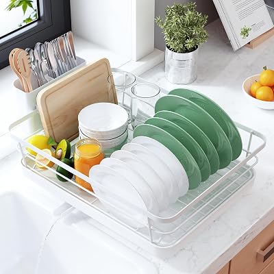 Kitsure Dish Drying Rack Stainless Steel Space-Saving Large White