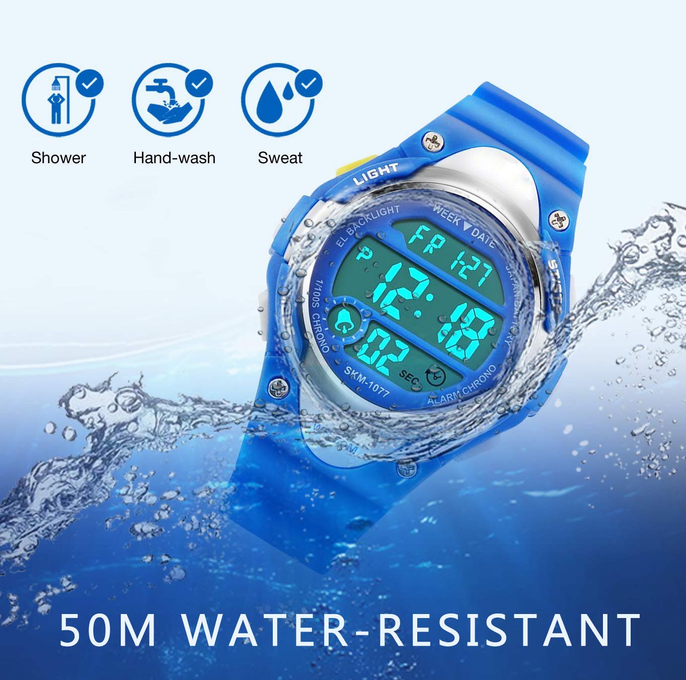 ragazzi orologi digitali, bambini orologio sportivo con allarme, outdoor 50 m impermeabile cronometro orologi da polso con luce LED elettronico per adolescenti ragazzi - blu by Foruner