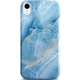 Qokey Compatible for iPhone XR Case,Cute Marble Design for Girls Women Glossy Pattern Soft Bumper Lightweight Anti-Scratch Slim Fit TPU Shockproof Phone Cover for iPhone XR 6.1",Grey Blue Marble