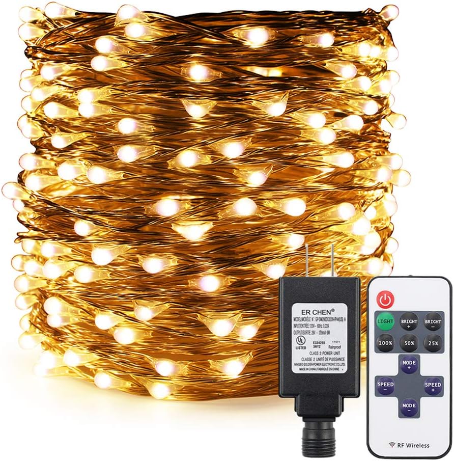 ER CHEN Warm White LED String Lights Plug in, 165ft 500